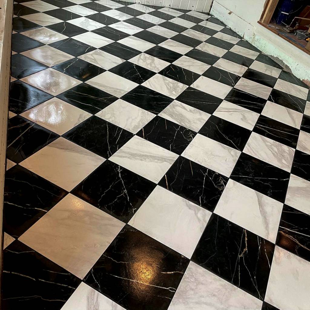 Chess pattern floor installed.